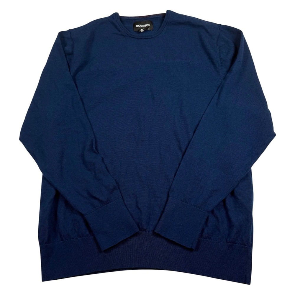 Bonobos Sweater Mens XL Navy Blue Merino‎ Wool Crewneck Knit Long Sleeve Shirt